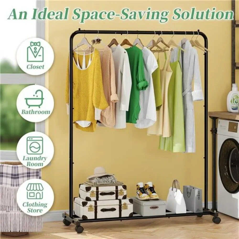 rolling garment rack with shelves clothing organizer hanging clothes stand black